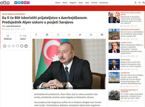 Bosniya və Herseqovina KİV-i İlham Əliyevin bu ölkəyə səfəri ərəfəsində silsilə məqalələr yayımlayıb - FOTO