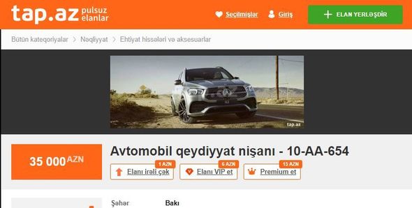 Azərbaycanda 70 min manata avtomobil nömrəsi satılır - FOTO