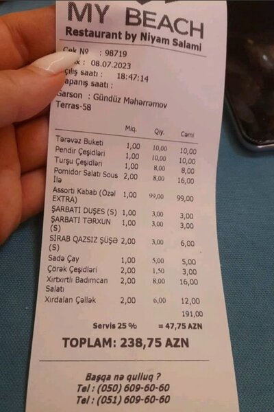 Bakıda restoranların 'servis haqqı' dələduzluğu: 'Nəzarət olsa, belə soyğunçuq edə bilməzlər