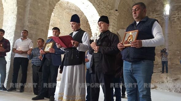 Alban-Udi xristian dini icması üzvləri Tuğda qədim alban məbədini ziyarət edib - FOTO