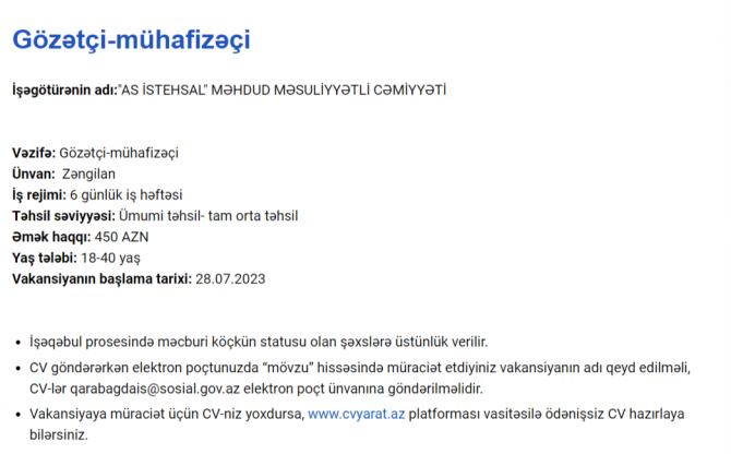 Qarabağda işləmək istəyənlərin nəzərinə! - Maaş 2300 AZN-dək
