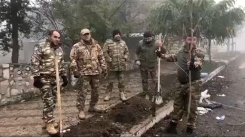 Azərbaycan hərbçiləri Şuşada Xan çinarları əkdi - VİDEO