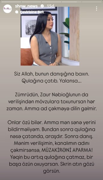 Aparıcılar arasında qalmaqal: 'Sənə yerini bildirməliyəm
