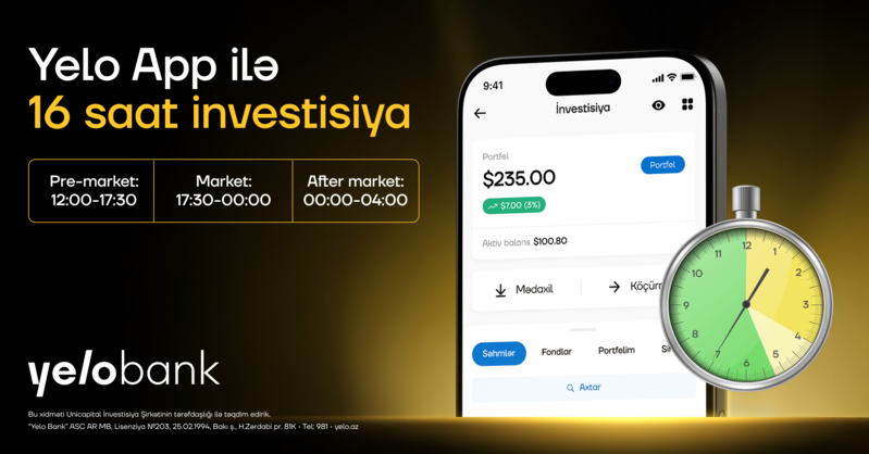 Yelo Invest-də limit sifarişi funksiyası aktiv oldu