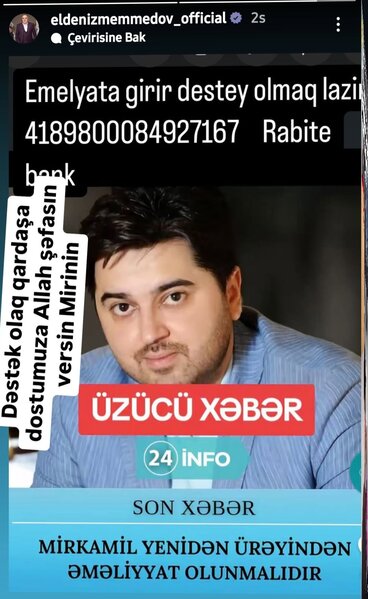 Mirkamildən üzücü xəbər