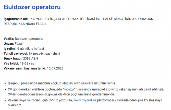 Qarabağda işləmək istəyənlərin nəzərinə! - Maaş 2300 AZN-dək