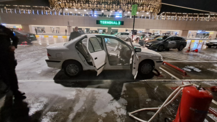 Hava limanında avtomobil yandı - FOTO