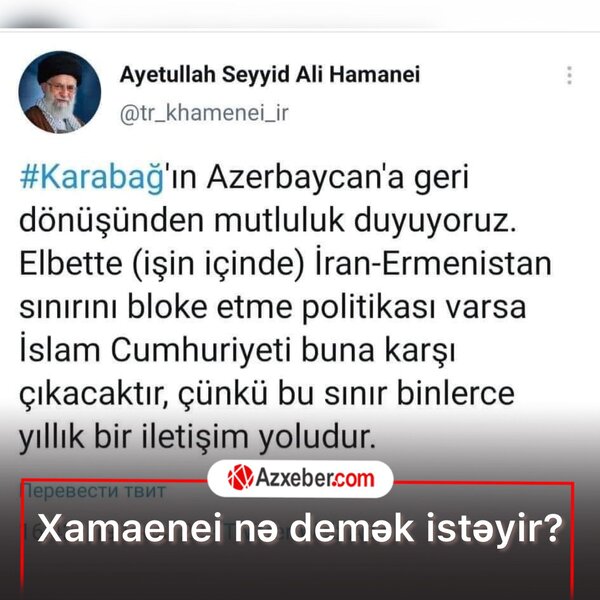Xameneyinin Zəngəzurla bağlı paylaşımına sərt cavab : Çox narahatsansa, yeraltı tunel qaz