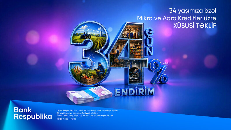 Bank Respublika sahibkarlara '34 GÜN - 34% ENDİRİM' kampaniyasına start verdi
