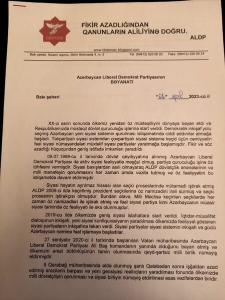Azərbaycanda daha bir partiya fəaliyyətini dayandırdı