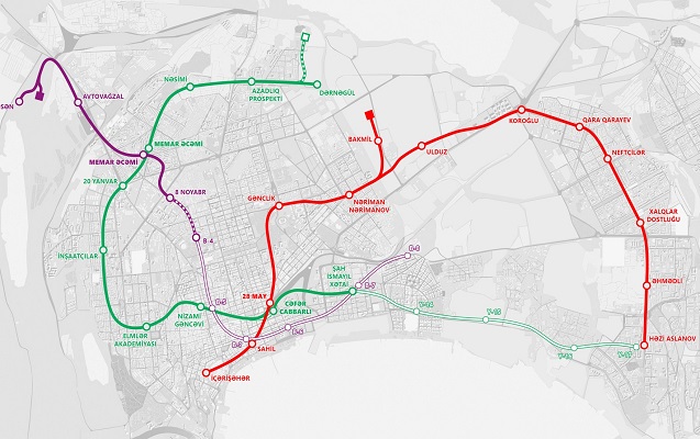 Bakıda yeni tikiləcək 10 metro stansiyası harada yerləşəcək? - Sxem