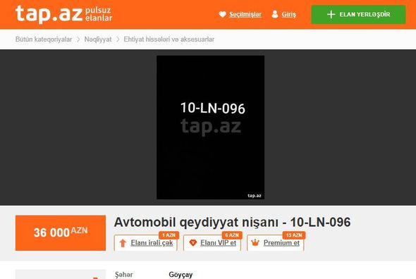 Azərbaycanda 70 min manata avtomobil nömrəsi satılır - FOTO