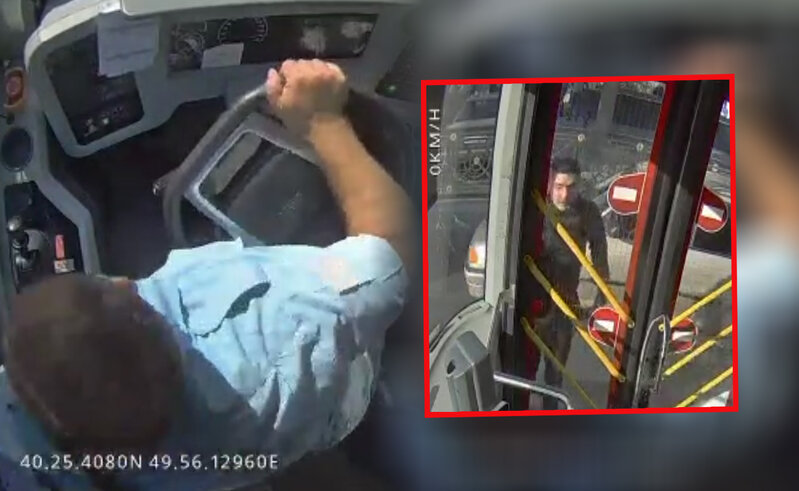 Bakıda 'BakuBus'un qapısını təpiklədilər - ANBAAN VİDEO
