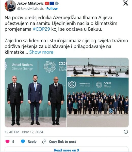 Monteneqro Prezidenti: 'COP29-da iqlim dəyişikliyini azaltmaq üçün davamlı həllər axtarırıq