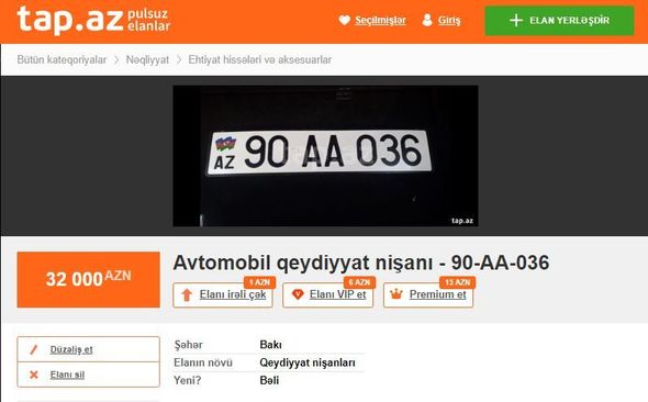 Azərbaycanda 70 min manata avtomobil nömrəsi satılır - FOTO