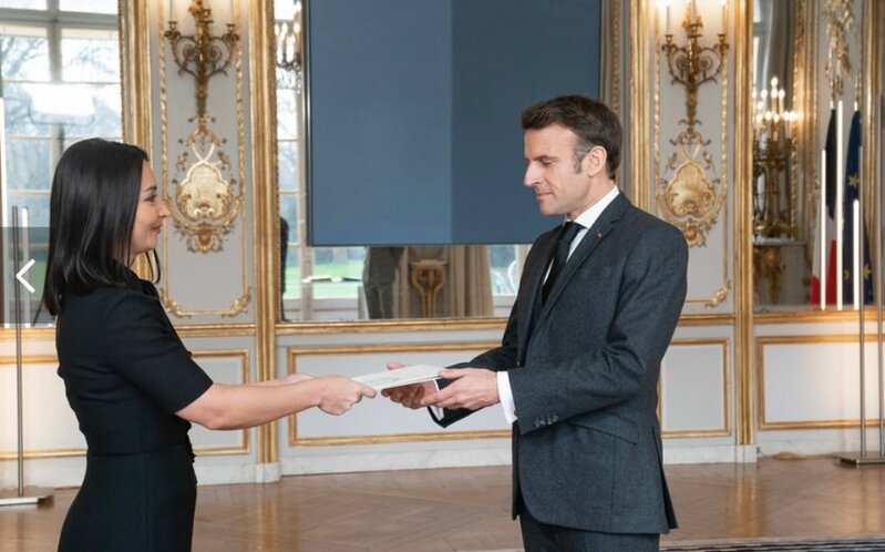 Leyla Abdullayeva etimadnaməsini Emmanuel Makrona təqdim etdi - FOTO