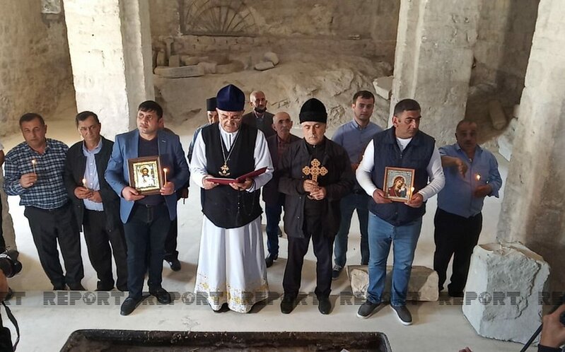 Alban-Udi xristian dini icması üzvləri Tuğda qədim alban məbədini ziyarət edib - FOTO