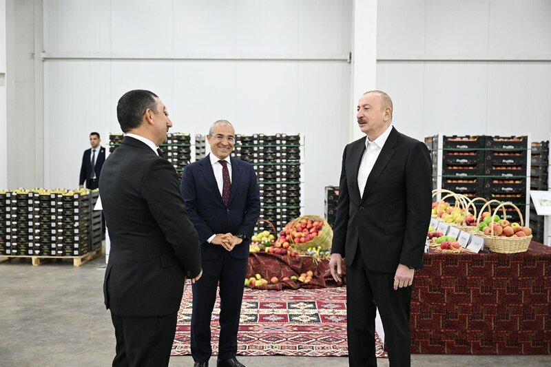 İlham Əliyev Qusarda bağçılıq və soyuducu anbar kompleksinin fəaliyyəti ilə tanış olub - FOTOLAR