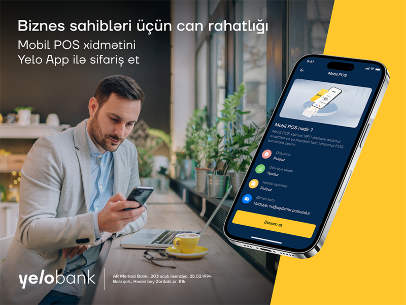 Filiala gəlmədən Yelo Mobil POS xidmətinə qoşulun