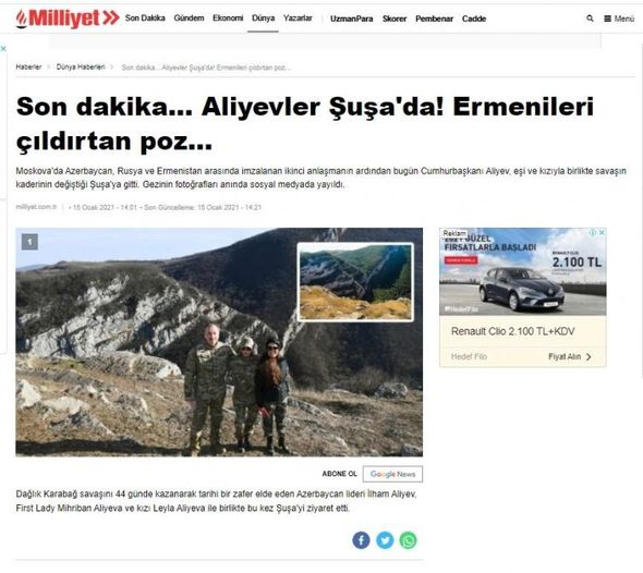 İlham Əliyevin Şuşaya səfəri Türkiyə mediası tərəfindən geniş işıqlandırılıb - FOTO