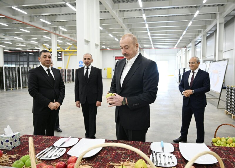 İlham Əliyev Qusarda bağçılıq və soyuducu anbar kompleksinin fəaliyyəti ilə tanış olub - FOTOLAR