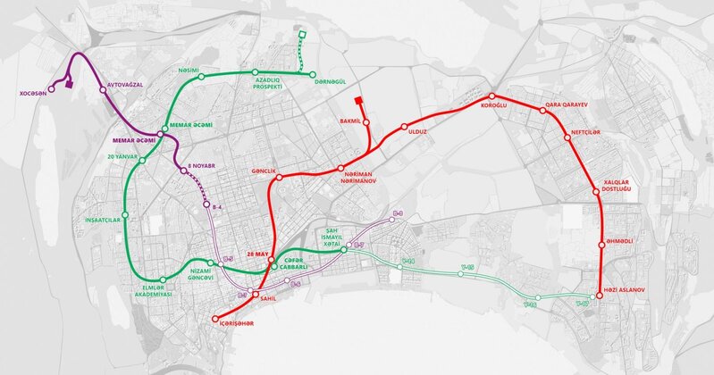 Bakıda yeni tikiləcək 10 metro stansiyası harada yerləşəcək? - Sxem