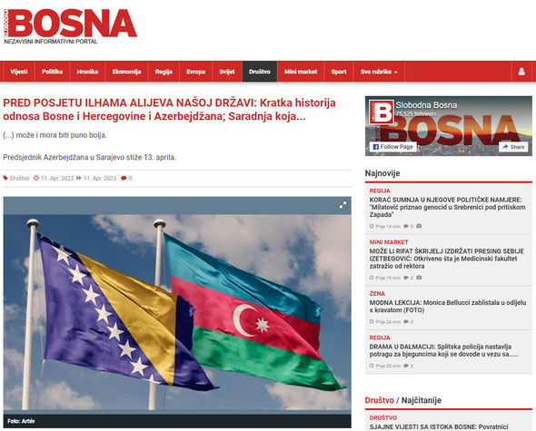 Bosniya və Herseqovina KİV-i İlham Əliyevin bu ölkəyə səfəri ərəfəsində silsilə məqalələr yayımlayıb - FOTO