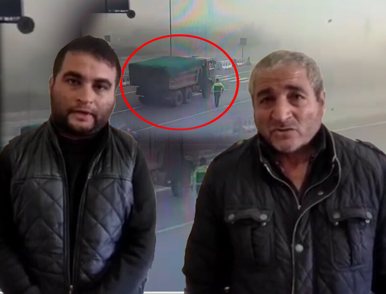 Ata və oğul 'Kamaz'ı polislərin üzərinə sürdü - ANBAAN VİDEO