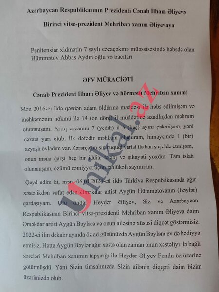 Aygün Bəylərin qardaşı əfv üçün Prezidentə müraciət etdi - FOTO