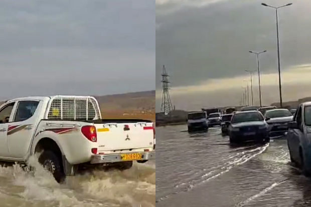 Azərbaycanda magistral yolu su basdı: DİN hərəkətə keçdi
