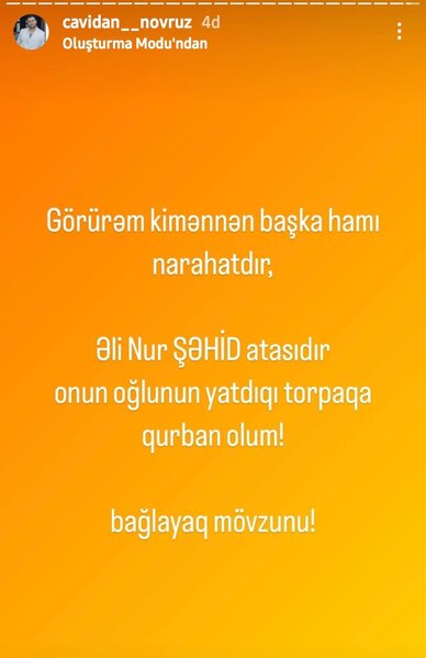 Şəhid atasıdır, oğlunun yatdığı torpağa qurban olum' - Cavidan Novruz