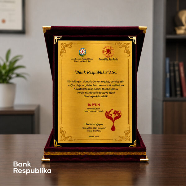 Bank Respublika qan donorluğuna dəstəyə görə təltif olundu