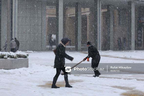 Ağ örpəyə bürünən Bakı küçələrindən FOTOREPORTAJ