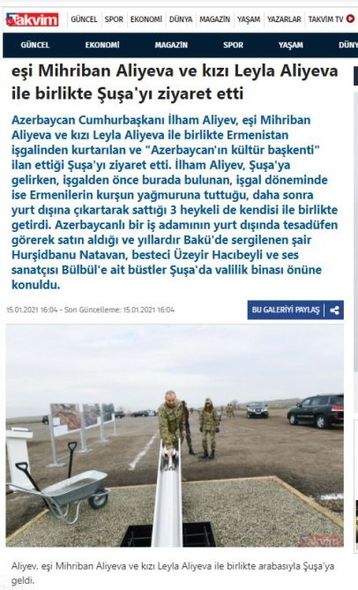 İlham Əliyevin Şuşaya səfəri Türkiyə mediası tərəfindən geniş işıqlandırılıb - FOTO
