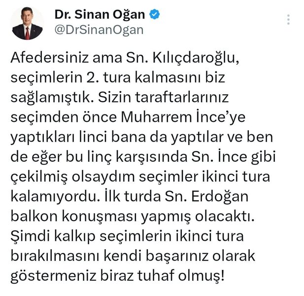 Sinan Oğandan Bay Kamala SƏRT MESAJ