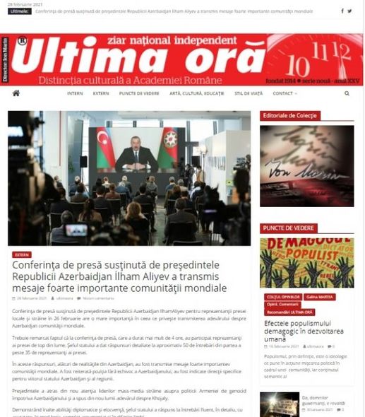 Rumıniyanın qabaqcıl KİV-ləri Prezident İlham Əliyevin mətbuat konfransı barədə məlumatlar yayıblar – FOTO