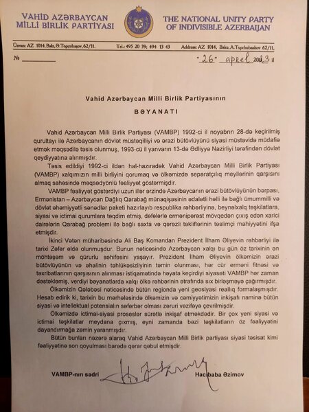 Hacıbaba Əzimov partiyasını bağladı: VAMBP-nin SON BƏYANATI
