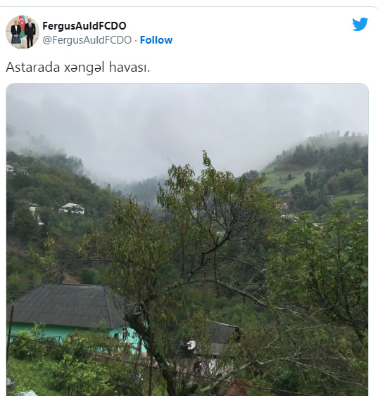 Britaniya səfirindən maraqlı paylaşım: 